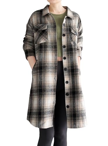 Minibee Women's Flannel Shirt Jacket Plaid Long Sleeve Shacket Button