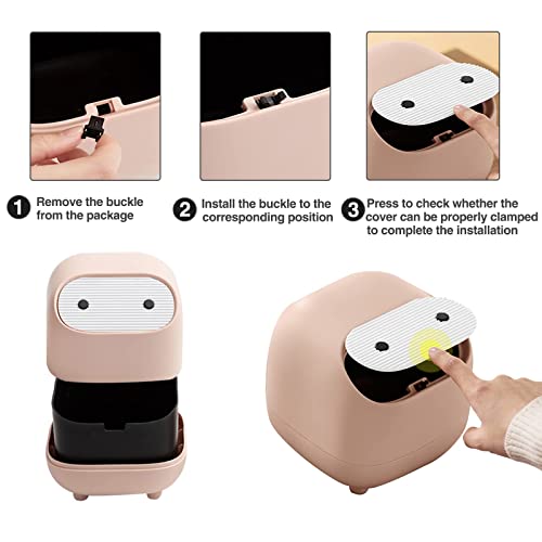 Mini basurero de escritorio con tapa rosa miniatura 6