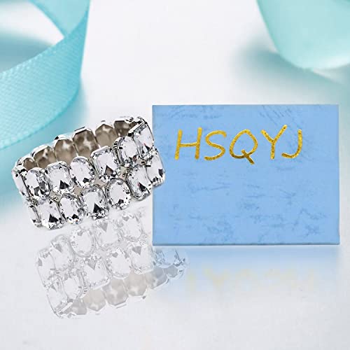 Hsqyj Retro Shining Big Crystal Rhinestone Chain Elasticity Stretch Bracelets Bohemian Charm Delicate Bangle Bracelet 20S Accessories Jewelry Wedding For Women Girls Silver Plated #TOP6
