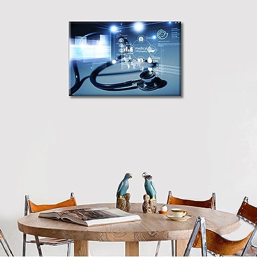 Image of 1 Panels Stethoscope and Medical Framed Wall Art Medical Stethoscope and Infographic Canvas Photo Art Prints Medical Prints for Wall Decor Giclee Gallery-Wrapped Posters and Prints (12 inch Wx18 H)
