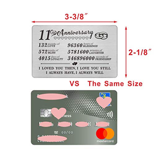 DEGASKEN 11th Anniversary Card Gifts for Him Her, 11 Year Wedding Anniversary Wallet Card Steel Gifts for Men Wife Husband3