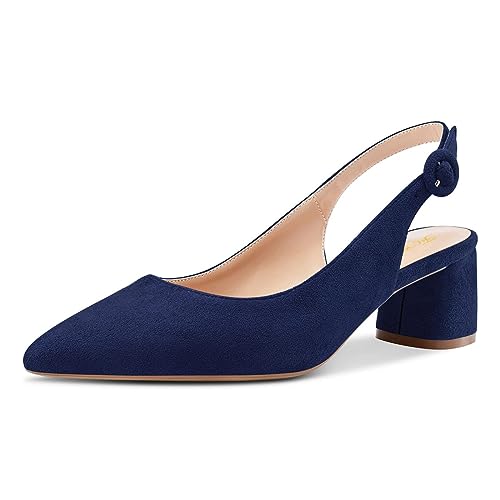 FOWT Women Pointed Toe Slip On Pumps Trendy Block Low Heel Slingback Comfy Daily Dress Office Business Shoes Size 4-16 US