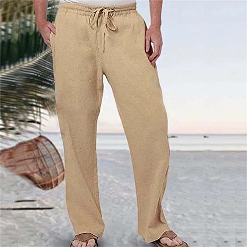 Men's Linen Pants Elastic Waist Drawstring Casual Long Pants Loose Fit Wear Lightweight Relaxed Fit Outdoor3