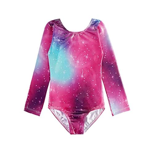 HOZIY Long Sleeve Leotards for Girls Gymnastics Kids Toddler Tumbling Outfits Floral Unicorn Galaxy Rainbow Stripe Pattern 5-6 Years Galaxy Hot Pink