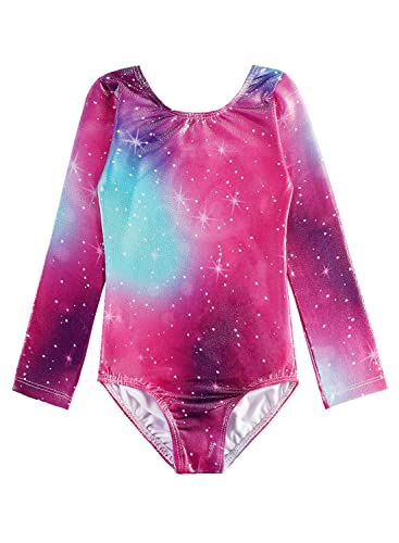 HOZIY Long Sleeve Leotards for Girls Gymnastics Kids Toddler Tumbling Outfits Floral Unicorn Galaxy Rainbow Stripe Pattern