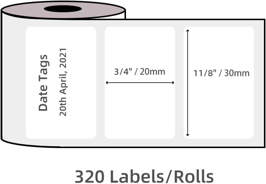 Phomemo M110 Label Printer Paper, White Self-Adhesive Thermal Paper, Compatible with M110 M120 M200 M220 M221 M150 M250 M260 M108 M100 Label Printer, 1.18" x 0.79" (30x20mm), 320 Labels/Roll - Image 7