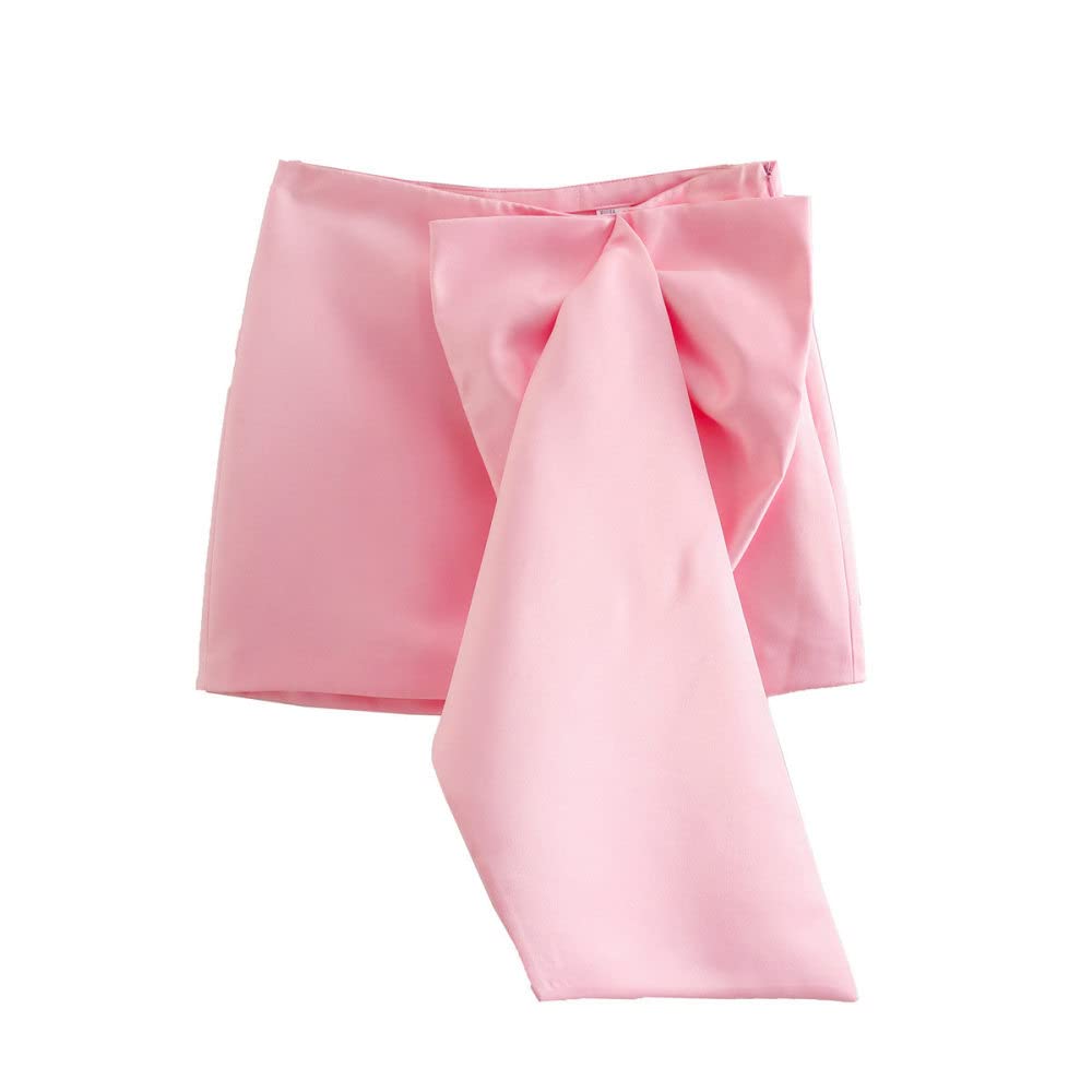 Röcke Damen,Damen-Minirock Rosa Hohe Taille Hüften Wickelrock Mode Einfarbig Schleife Knoten Mit Reißverschluss A-Linie Geraffter, Schlanker Kurzer Rock Für Mädchen Damen,L