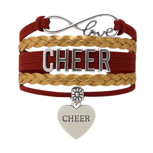 Sportybella - Cheer Charm Bracelet (Maroon & Gold) - Adjustable Cheerleading Jewelry - Gift for Cheerleaders and Teams - Cheer Accessories