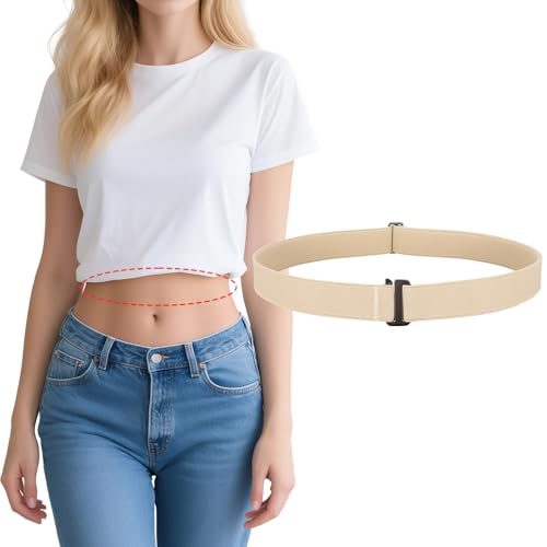 SANSTHS Crop Top Tuck Band for Women Adjustable Tucky Waist Belt Tucking Shirts Sweater Tops Stretch Belts Khaki S