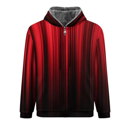 Veste polaire homme zippée à rayures dégradées rouge et noir