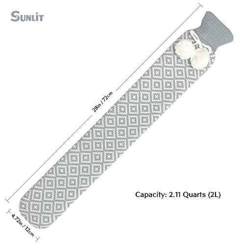 image for Sunlit Extra Long Hot Water Bottle with Knit Cover, 28