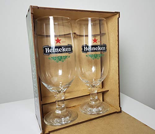 KIT HOME BAR CERVEJA 3 PEÇAS = 2 TAÇAS + ESTOJO DE MADEIRA