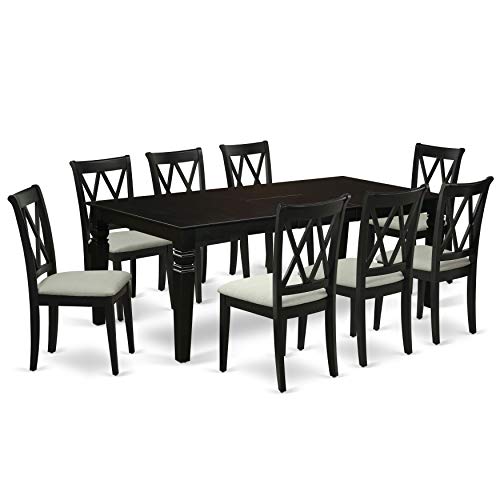 East West Furniture 9Pc Dining Set Includes A Rectangle Dining Table With Butterfly Leaf And Eight Double X Back Microfiber Seat Kitchen Chairs, Black Finish #TOP25