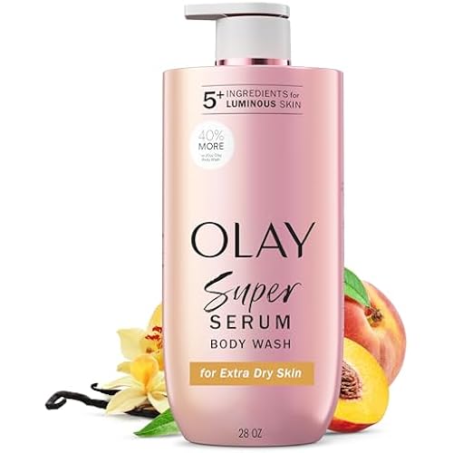 Olay Super Serum Body Wash for Extra Dry Skin, 24hr Long Lasting Rich Hydration, 5+ Ingredient Complex for Bright, Even, Firm, & Luminous Skin, with Collagen Peptide, Vitamin C & Shea Butter, 28 fl oz