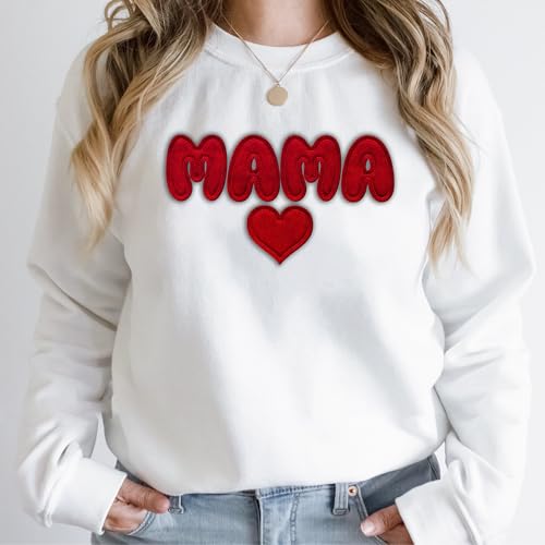 Custom Felt Text Embroidered Mama Sweatshirt - Heart Design - Customize Text on Sleeve - Gifts for Mama, Grandma, Mother, Dog Mom, New Mom, Birthday, Christmas2