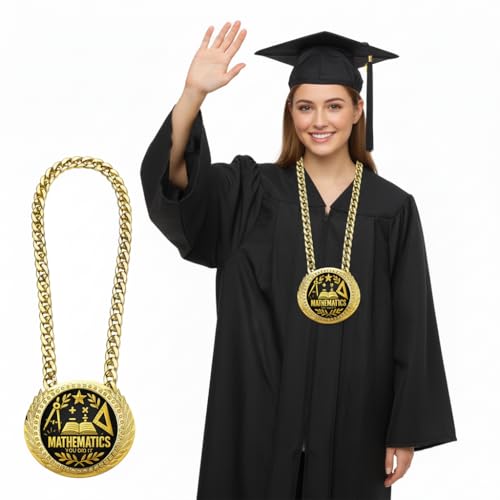Goutoports Math Achievement Medal Gold Chain - Oversized 6" Mathematics Genius Award Necklace Student Inspire Medals for School Competitions, Academic Celebrations & Graduation