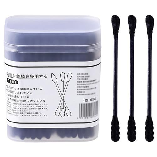 200 Pcs Cotton Swabs Double Round Tips Cotton Buds (Black)