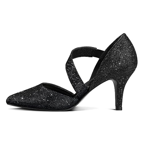 Image of mysoft Women's Pointed Toe Pumps Stiletto Heel Dress Shoes Wide Width | 3 Inch Stiletto Heel, Closed Toe, Wide Width, Elastic Strap, Comfortable, Daily, Wedding Party, Formal, Office Work Dressy