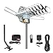 HDTV Antenna Amplified Digital Outdoor TV Antenna 150 Miles Range with Mounting Pole-4K 1080p High Reception for All TVs-32ft RG6 Coaxial Cable,360° Rotation Wireless Remote(Support 2 TVs)