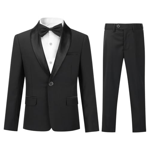 Sliktaa - Sliktaa garçons Costume Deux pièces Châle Revers Un Bouton Robe de Banquet de Mariage Gentleman élégant et Confortable,Noir,16 Ans