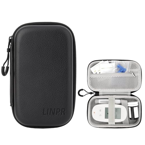 Linpr Hard Shell Diabetic Monitor Case, Glucose Meter Kit Storage Organizer, Diabetes Travel Bag for Glucometer, Supplies, Blood Sugar Test Strips, Lancets & Syringes (Black, Medium)