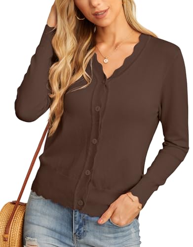 GRECERELLE Women's Long Sleeve V-Neck Button Down Cardigan Knit Shrugs Sweater3