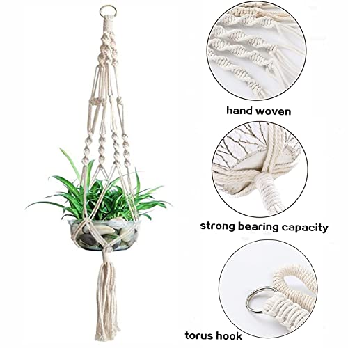 2 stuks macramé plantenhangers, katoenen touw om op te hangen van macro-bloemen voor bloempotten aan de muur voor huisdecoratie, kantoortuinieren, 4 poten - Afbeelding 3