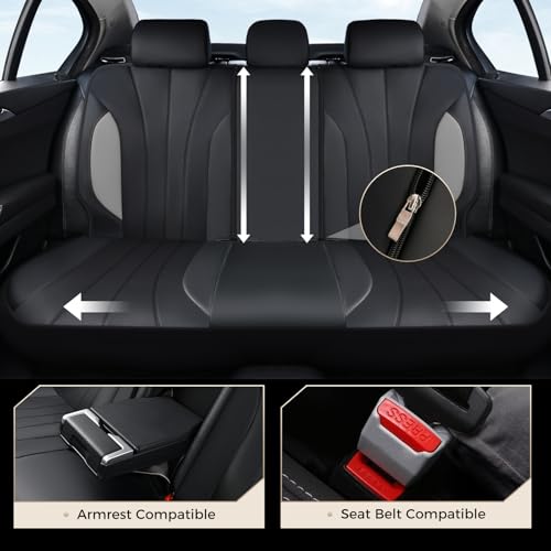 Image of Coverado Car Seat Covers Full Set, 5 Seats Waterproof Nappa Leather Automotive Seat Protectors, Front & Rear Luxury Mesh Seat Covers,All-Weather Universal Fit for Most Cars SUVs, Trucks,Black&Grey