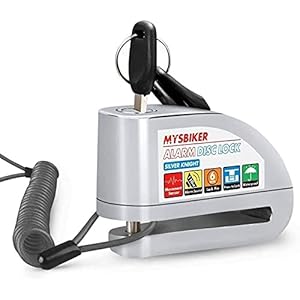MYSBIKER Antivol Moto, Bloque Disque Alarme Moto Antivol Son d’Alarme 110db 6mm Pin en Métal avec 2m Antivol Sécurité à Ressort Hélicoïdal Câble pour Moto Vélo Scooter VTT Etanche