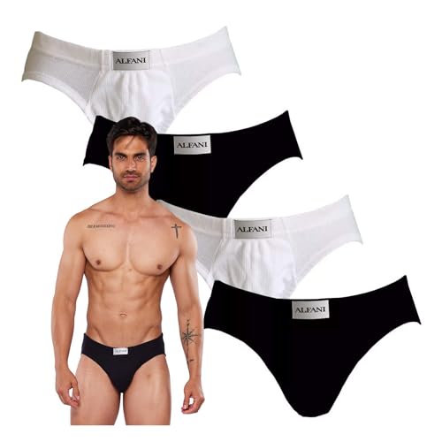 La Mejor Lista de Trusa Blanca los 10 mejores. 48 Alfani - Paquete de 4 Trusas 100% Algodón Premium para Hombre RB30 - Blanco/Negro - M