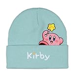 Bioworld Nintendo Kirby Peek A Boo Embroidered Character Cuff Knit Beanie Hat Cap (Turquoise, One Size)