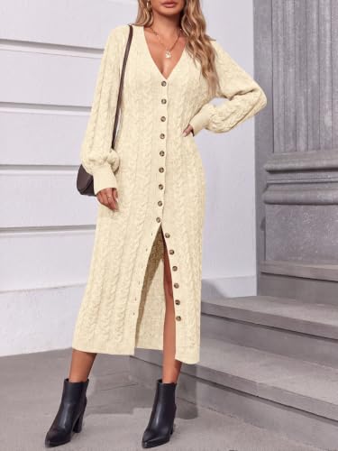 Image of Saodimallsu Womens Long Duster Cardigans Button Down Maxi Sweater Dress