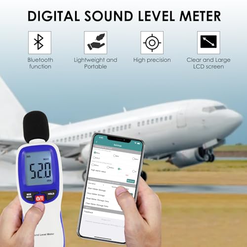 Miniatura 6 de Decibel Metro, Bluetooth-Activado Digital Sonido Nivel Metro Portátil Spl Metro 30 130dba Rango Retención De Datos Max Min Con Lcd Mostrar Iluminar Desde El Fondo Para Hogar Escuela Y Lugar De Trabajo