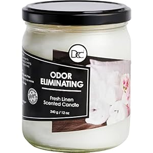 Fresh Linen Odor Eliminating Highly Fragranced Candle – Eliminates 95% of Pet, Smoke, Food, and Other Smells Quickly – Up to 80 Hour Burn time – 12 Ounce Premium Soy Blend
