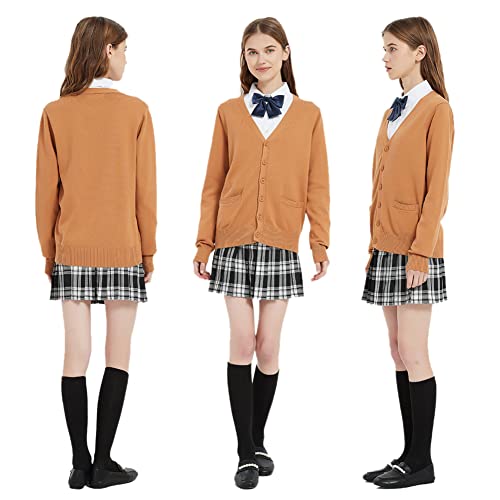 Image of Blostirno Women's Cardigan School Uniform Sweater Cardigans V-Neck Long Sleeve Button Down Knit with Pockets