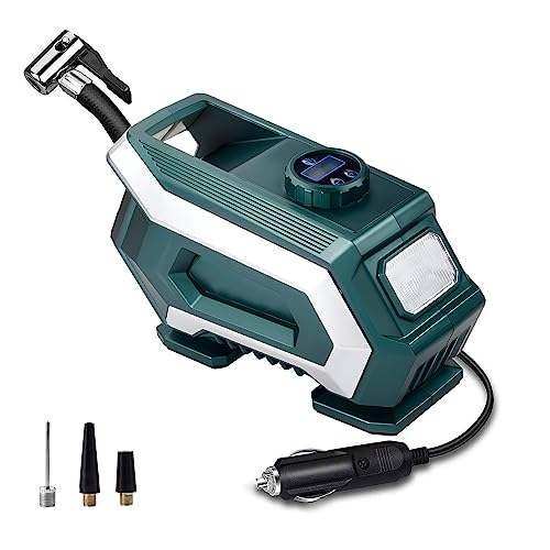 CarCame Portable Tire Inflator 150 PSI Air Compressor with Digital Pressure Gauge, 12V DC Auto Tire Pump, and Emergency LED Light,Ideal for Cars, Bikes, and Balloons£¨Green£©
