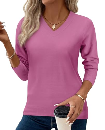 Image of Women's Spring Sweaters 2026 Casual Long Sleeve Pullover V Neck Lightweight Sweatshirts Cute Blouse Tops