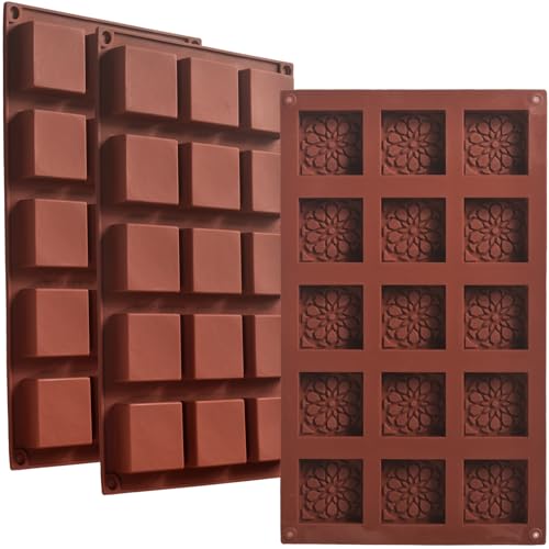 ionEgg Stampi quadrati in silicone a 15 cavità, antiaderenti, per uso alimentare, flessibili e durevoli, per cottura, sapone, caramelle, dessert, cubetti di ghiaccio e artigianato, confezione da 3