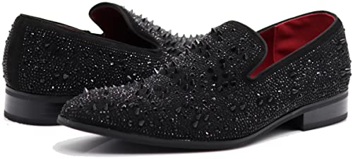 Image of Enzo Romeo Men Fashion Rhinestones Studs Tuxedo Slip On Loafer Dress Shoes WBG