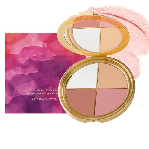 Eye & Cheek Palette - Eyeshadow and Highlighter Makeup, Face Highlighter Palette for Women, Multitasking Blush, Highlighting Eye & Cheek Palette, 4-In-1Makeup Palettes Kit, Natural Glow Contour Powder