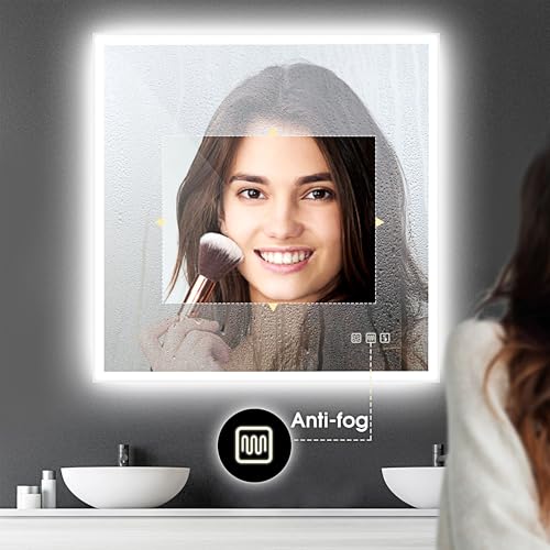 Miniatura 3 de Starlead 80x80cm Espejo-Baño-Con-Luz Con Bluetooth Y Antivaho, Espejo-Baño-Led Con Regulable Y 3 Colores Luz, Función Memoria, Ip44 Espejos-De-Baño-Con-Led, Vidrio Templado, Horizontal Vertical