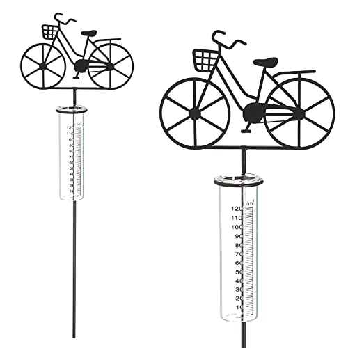 Foto von Cepewa Gartenstecker Regenmesser Fahrrad │ 18x90x5,5cm Metall Glas │ Messzylinder Niederschlagsmesser