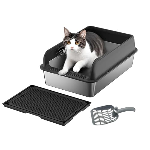 Arenero para Gatos de Acero Inoxidable con Tapa, Grande, Negro miniatura 7