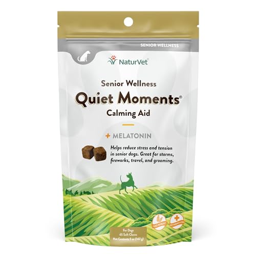 NaturVet Quiet Moments Calming Aid Dog Supplement, Helps Promote Relaxation, Reduce Stress, Storm Anxiety, Motion Sickness for Dogs (Quiet Moments Senior Wellness, 65 Soft Chews)