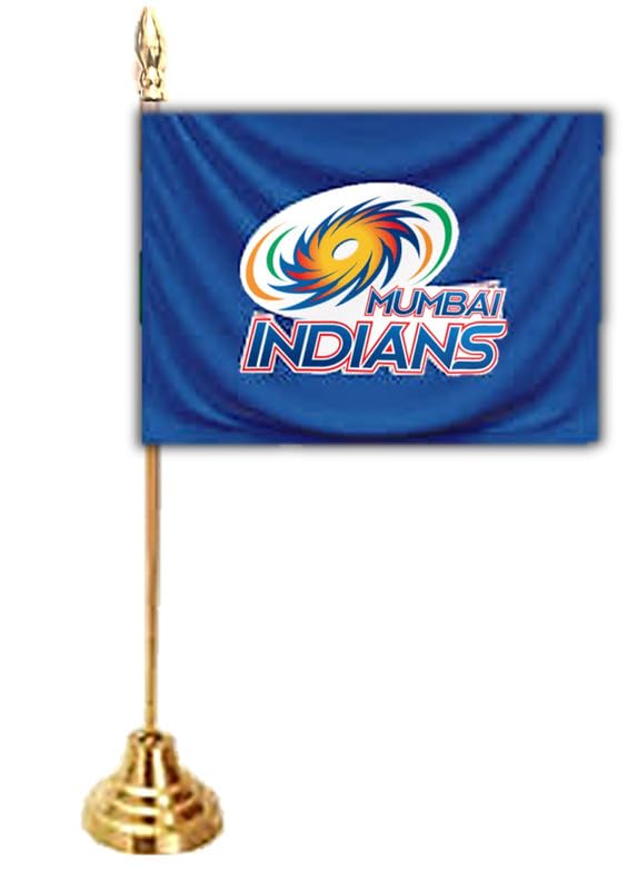 Mumbai Indians/MI Flag with Straight Pole Brass Stand | Miniature Desk D�cor | Premium Cotton Fabric-image-49