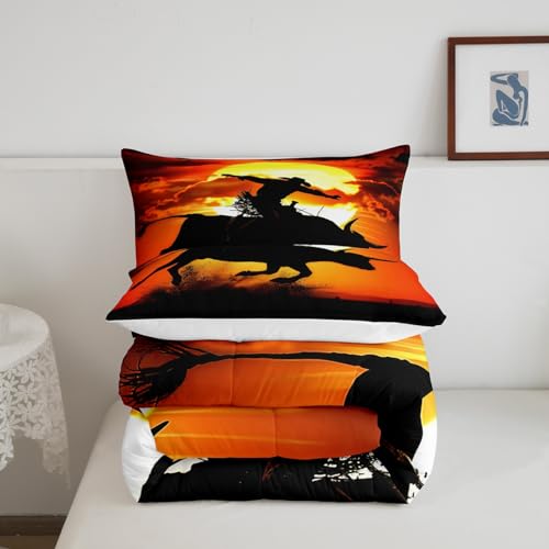 Image of Feelyou Western Cowboy Comforter Set Rodeo Cowboy Riding Bull Bedding Set for Kids Boys Teens Adults Vintage Comforter Soft Quilt with 2 Pillowcases 3Pcs Bedding Full Boys
