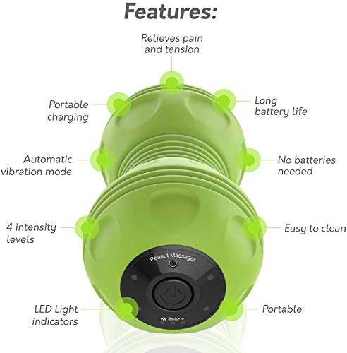 Sedona, 4-Speed Vibrating Massage Ball, Electric Rechargeable Portable Peanut Dual Foam Roller for Deep Tissue Recovery, Pain Soreness Myofascial Acumobility for Hips Feet Arms Back Neck Waist, Green - Thumbnail 2