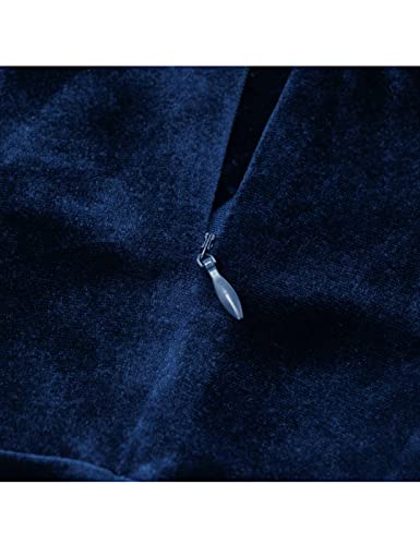 Bbonlinedress Womens Long Sleeve Velvet Dress Short Vintage Cocktail Wedding Guest Dress V-Navy M #TOP6