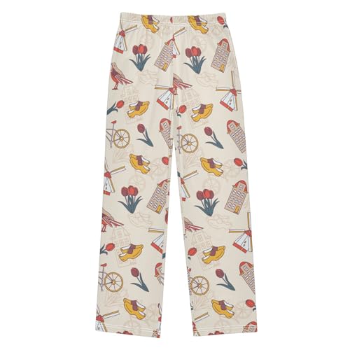 European Houses Tulips Bikes Boys Pants for Kids Jogger Pants with Pockets S-XL