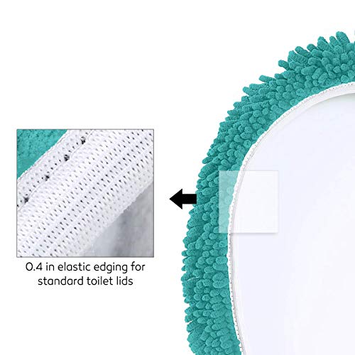 LuxUrux Toilet Lid Cover, Extra-Soft Plush Seat Washable Shaggy Microfiber Standard Toilet Lid Covers for Bathroom Machine Wash & Dry. (18 x 21 inches, Turquoise)